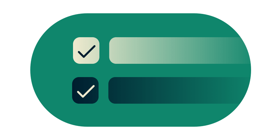 Green checkboxes indicating progress and results. 