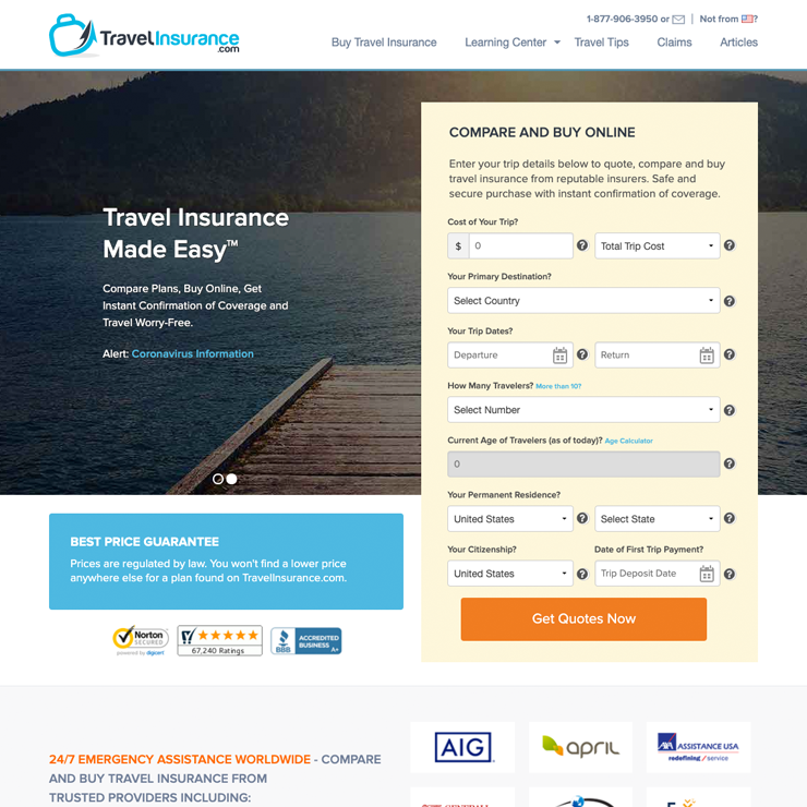 TravelInsurance.com screen shot