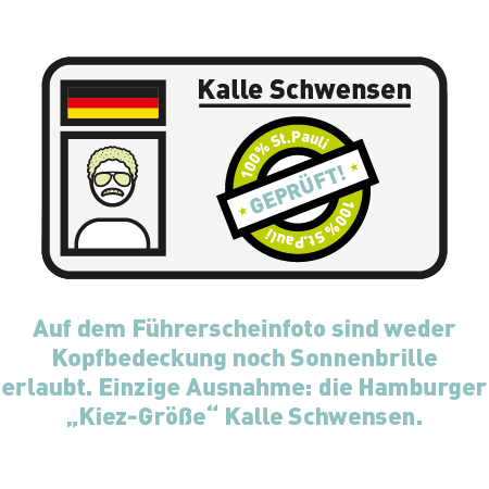 Die Infografik zeigt den Führerschein der Kiezberühmtheit Kalle Schwensen.
