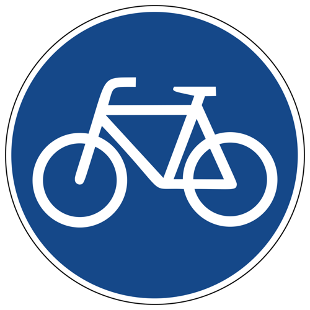 Das Verkehrszeichen Fahrradstraße zeigt ein weißes Fahrrad auf blauem Grund.