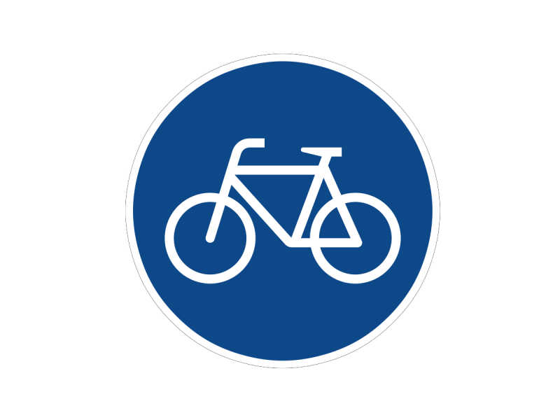 Das offizielle Zeichen für einen Radweg: ein weißes Fahrrad auf einem runden blauen Schild.