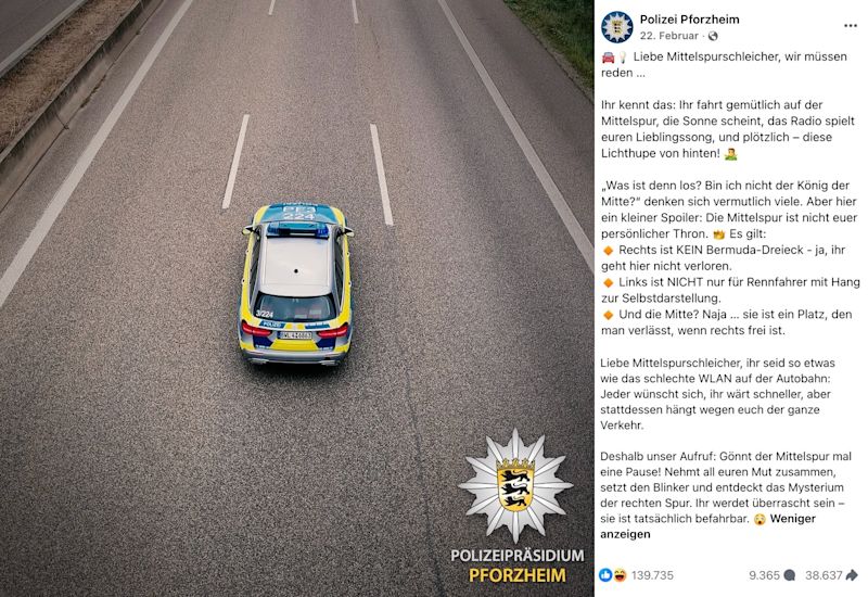 Bildschirmfoto des viralen Facebook-Beitrags der Polizei Pforzheim.