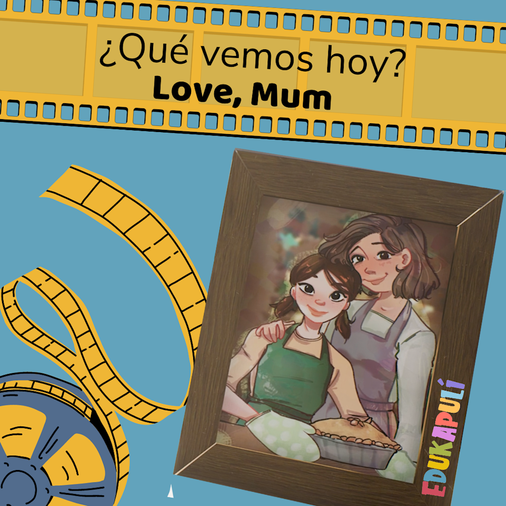 Ilustración de video Love mum un portarretrato de una niña con su mamá cocinando un pie
