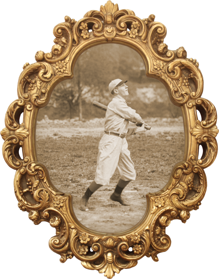 The centre item for The Commoner Roncy which represents the nostalgic feel of the restaurant using a victorian-style picture frame and a baseball player hitting the opening pitch sourced from the Toronto Photo Archives. s0372_ss0052_it0510
