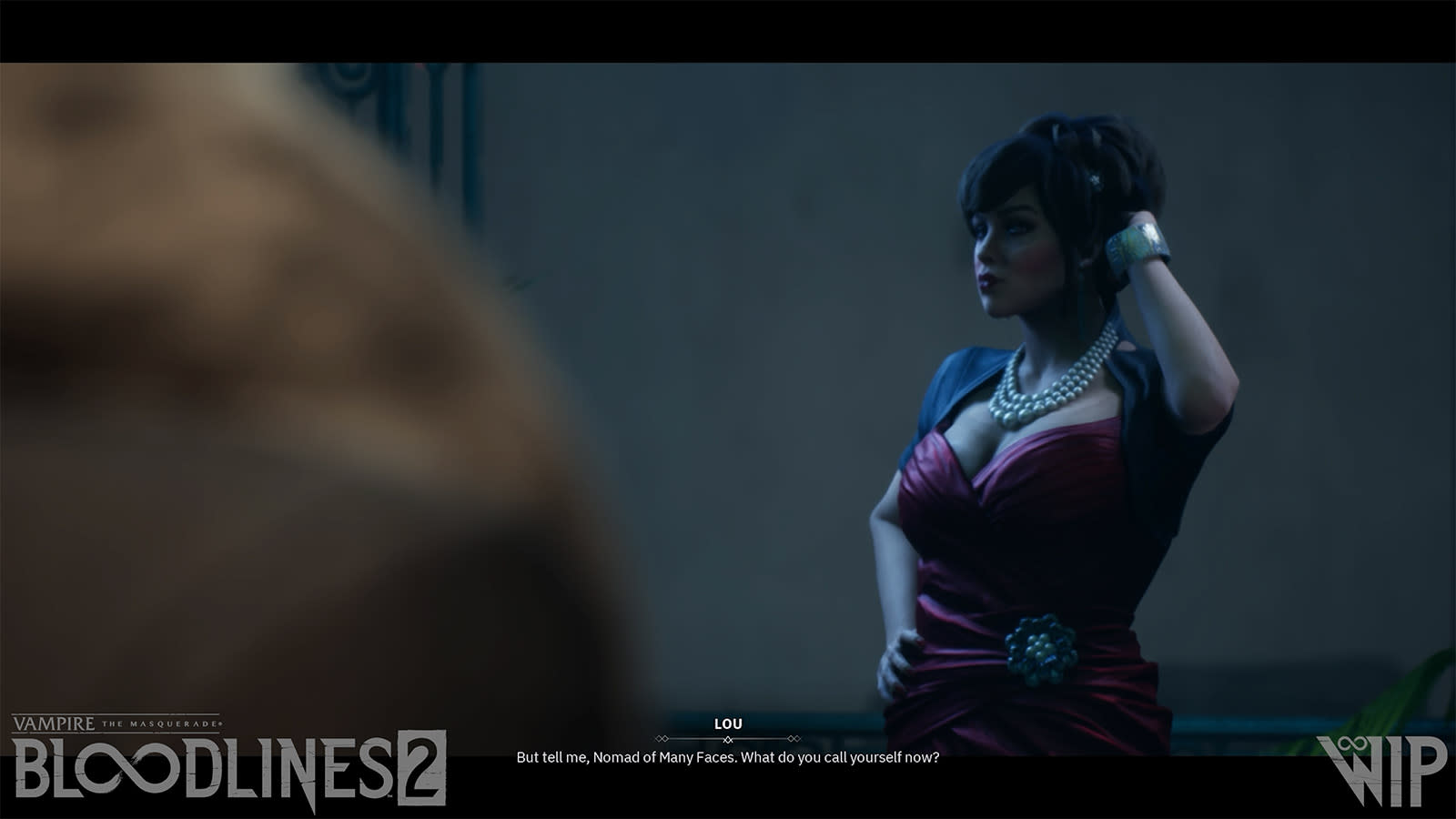4. In-game screenshot of Lou meeting the Nomad for the first time.