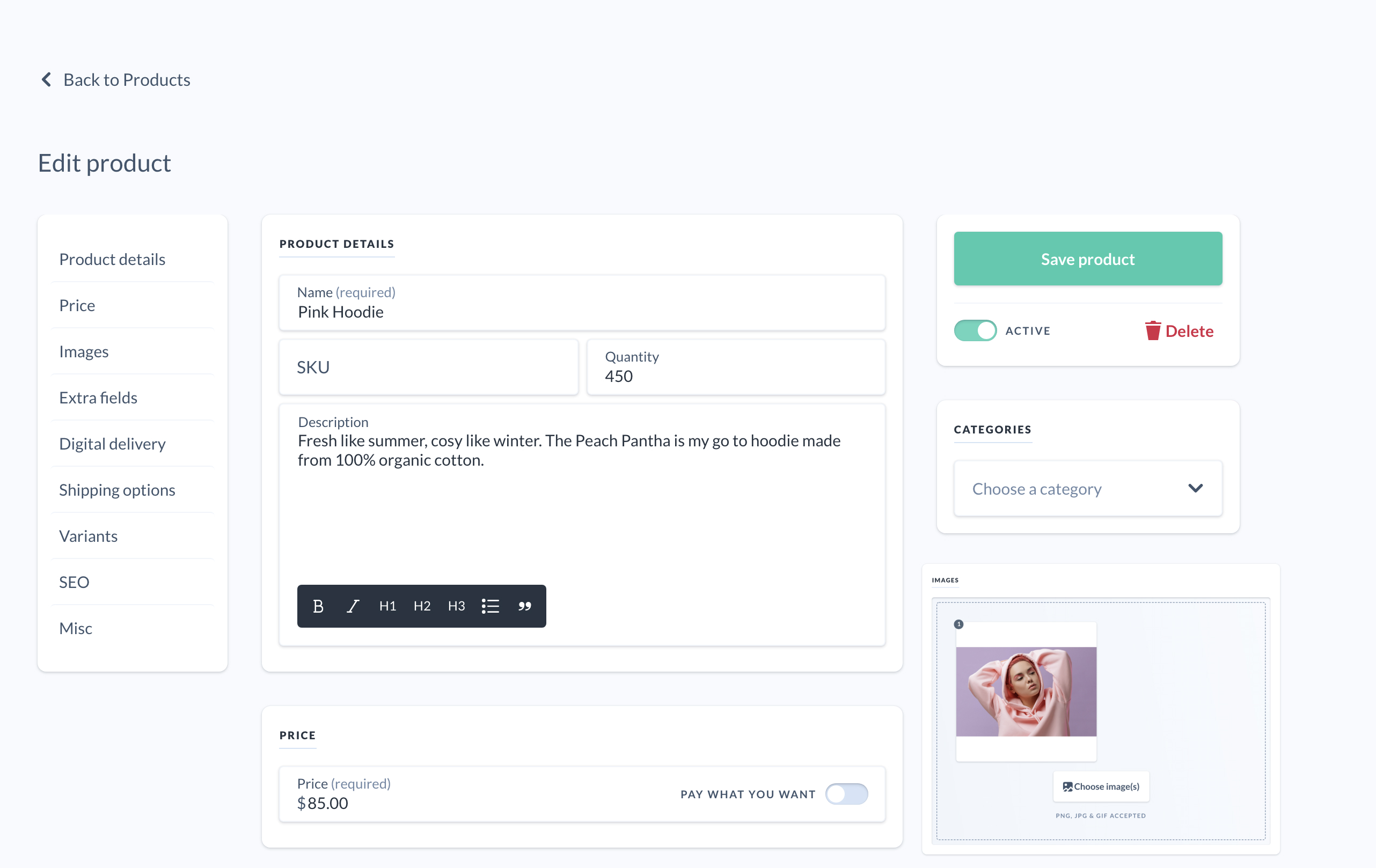 Add product into the dashboard