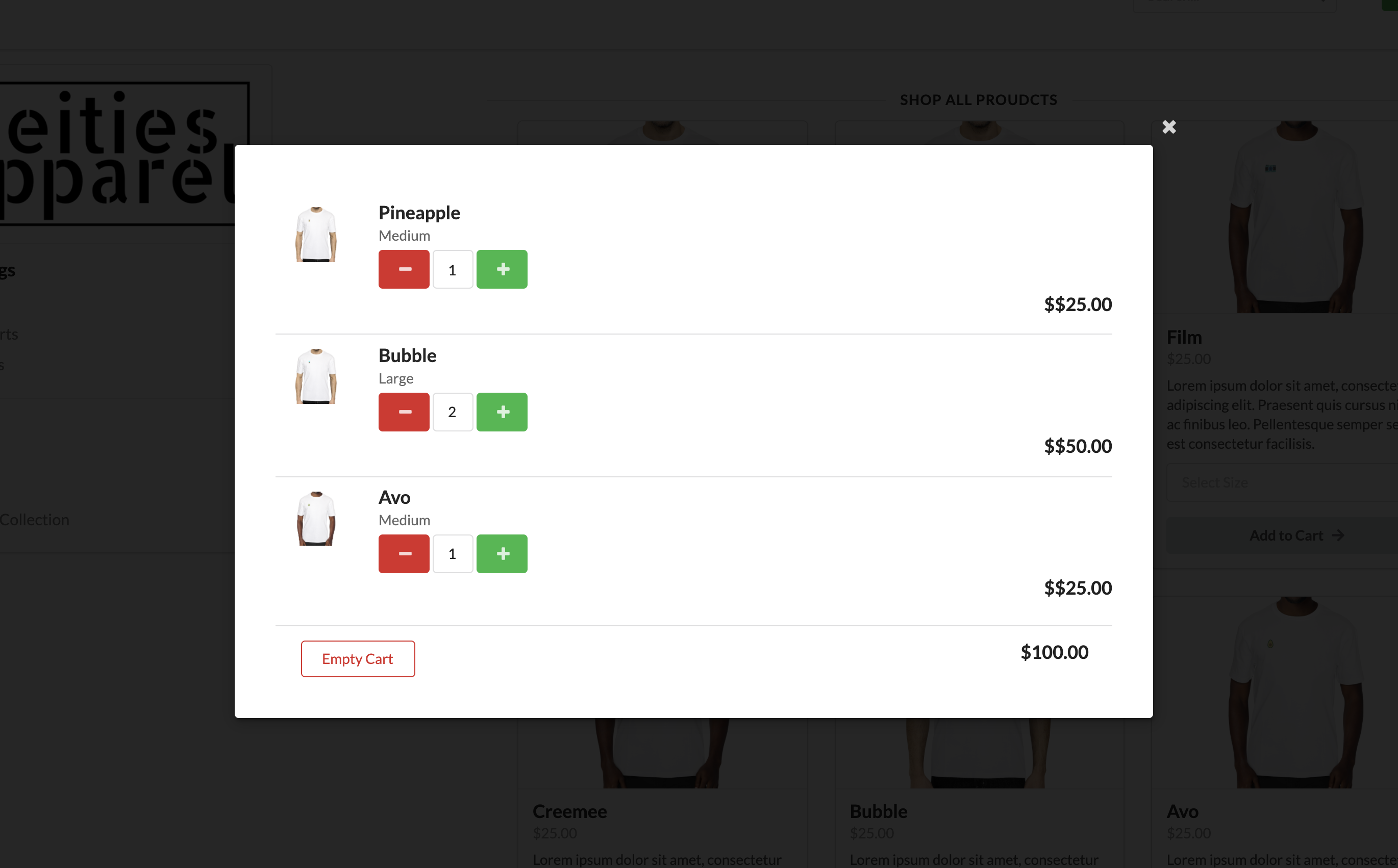React app with cart Commerce.js