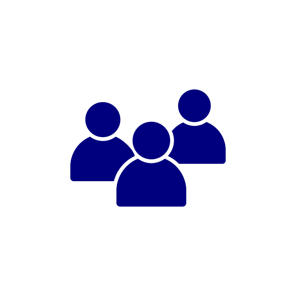 A navy icon of three head shoulders.