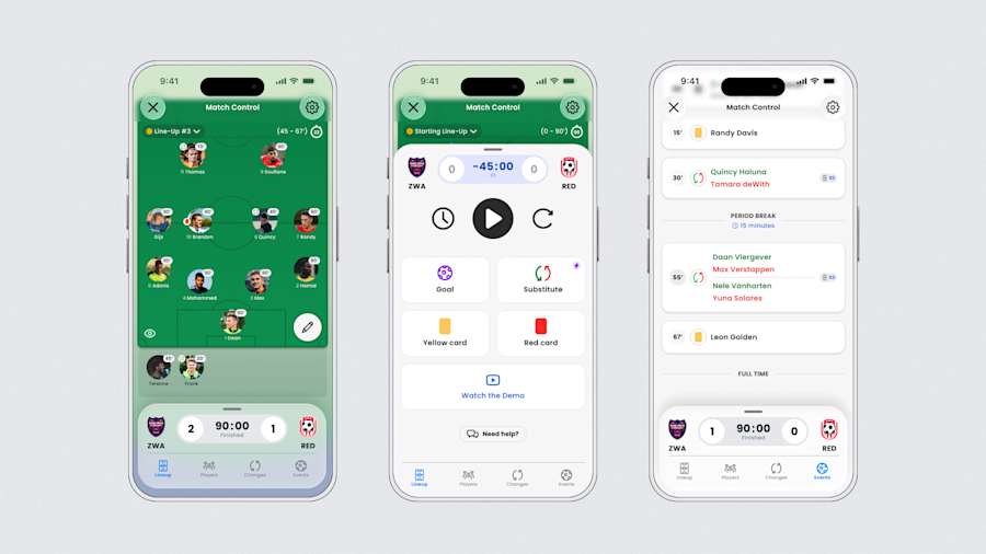 Advanced scorekeeping met kaarten, wissels en doelpunten