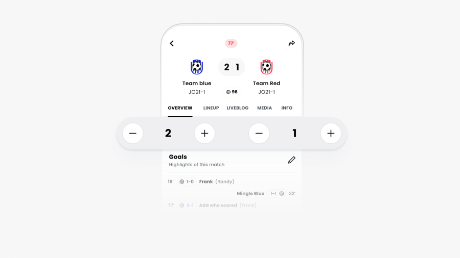 Simple score keeping with the Mingle Sport app during your football soccer match