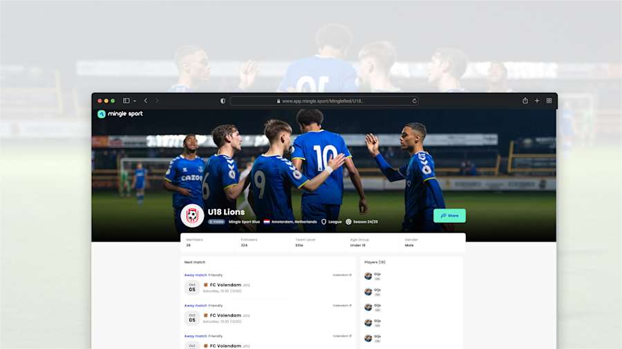 Deel je voetbalteam pagina