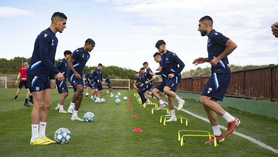 Soccer players training at football practice