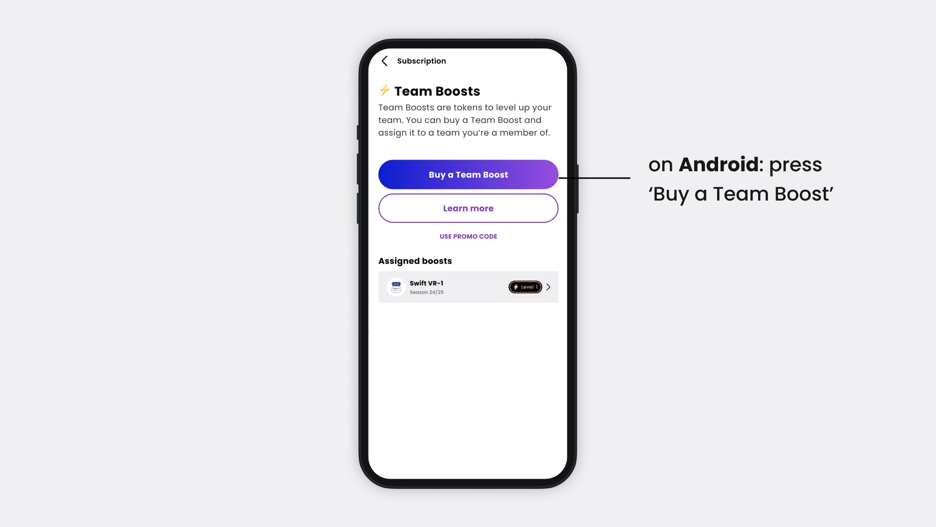 Help Article Visual - Redeem Promo Code Team Boost (Android - Step 1)