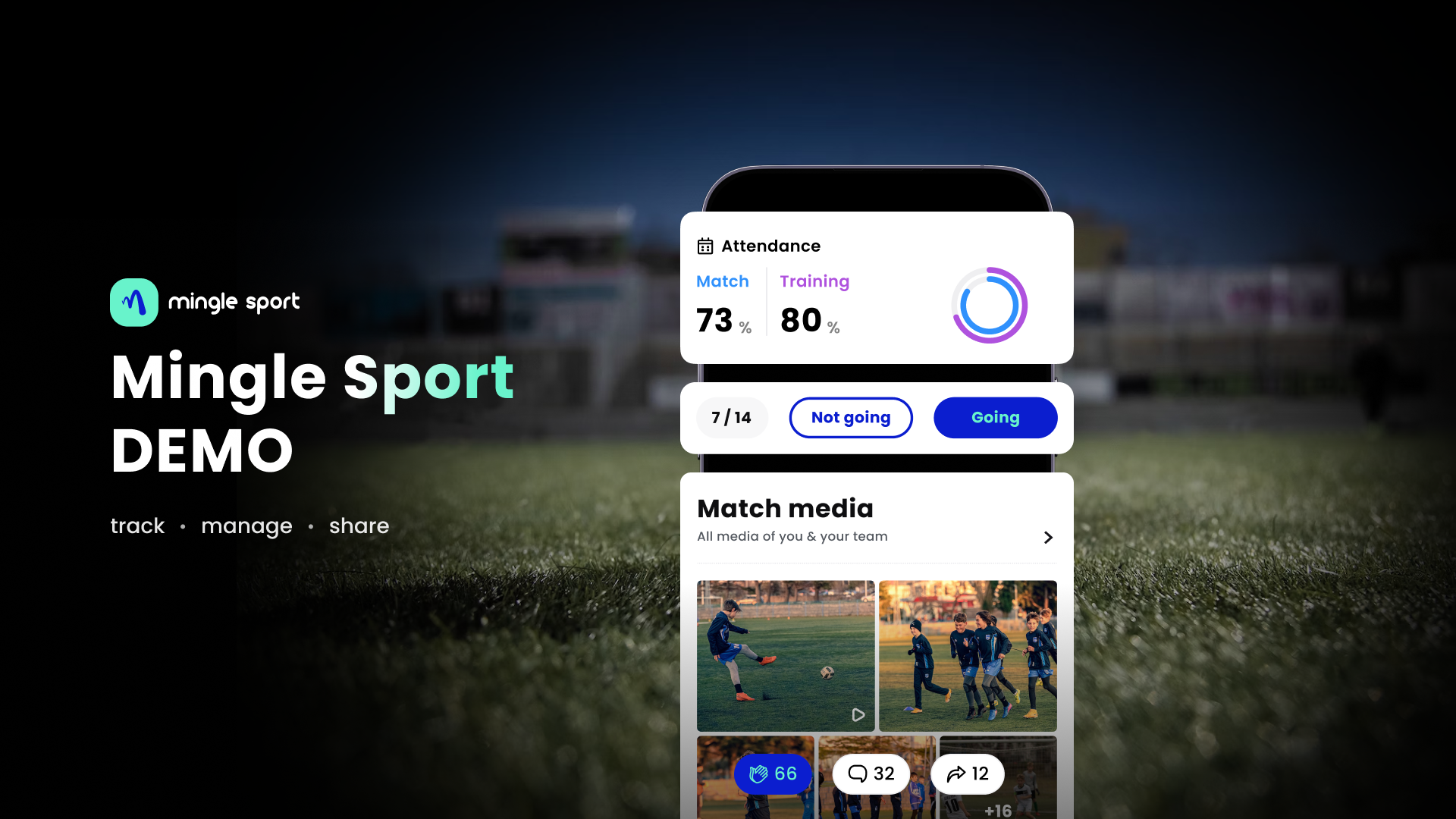 Mingle sport app voor voetbalteams - demo - belangrijkste features