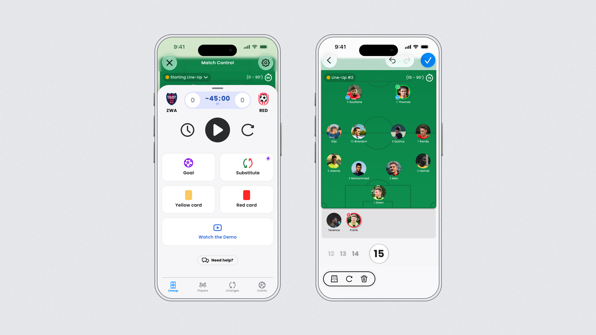 Wissel toevoegen in match control