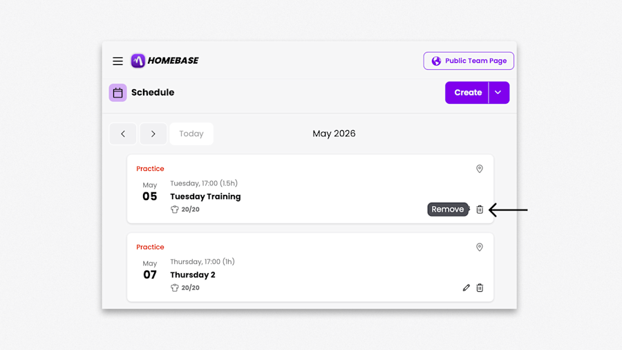 Help article Visual - Delete a Training in Homebase