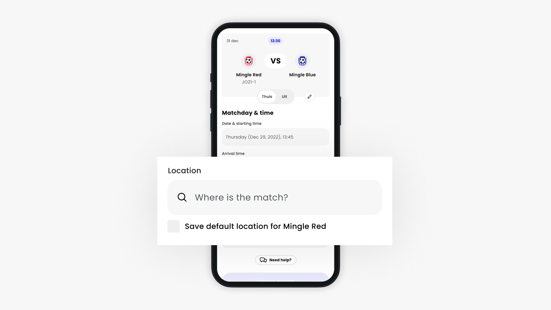 Help article Visuals - Add a Location to a match or training