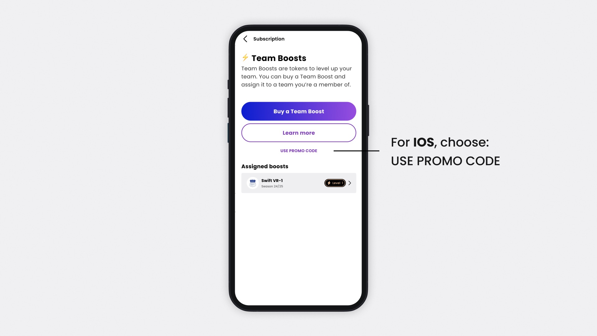 Help Article Visual - Redeem Promo Code Team Boost (IOS)