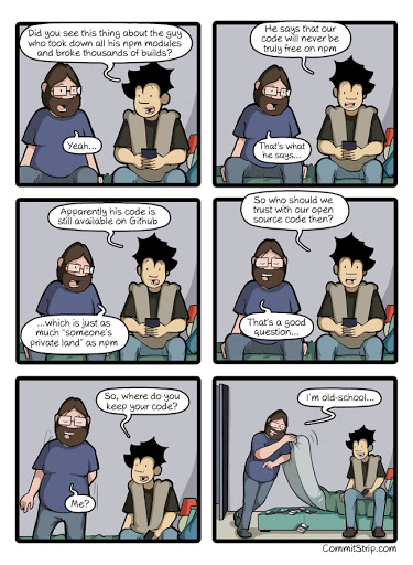 Commit Strip comic for open source code and repositories