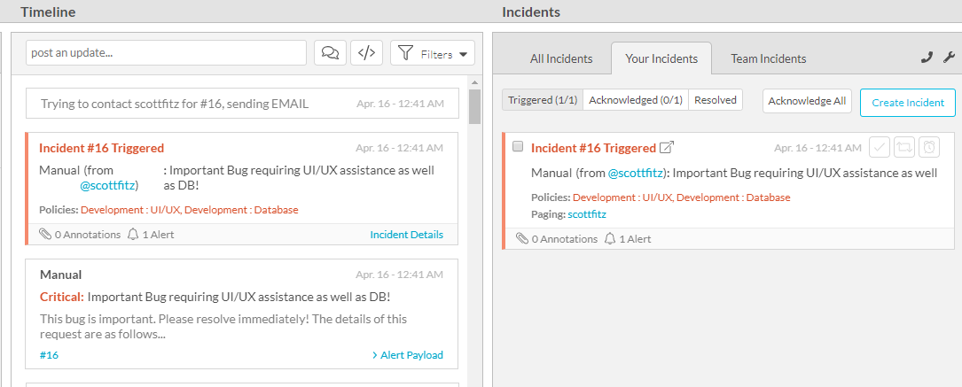 Figure 7 Successful Incident Creation in VictorOps