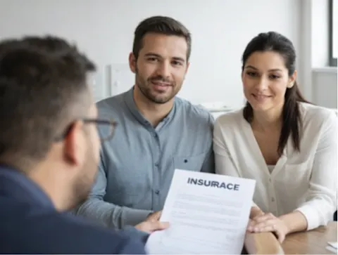 Couple expatrié en rendez-vous avec un conseiller pour discuter d’une assurance emprunteur
