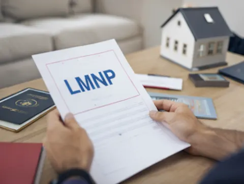 Bureau minimaliste avec documents immobiliers illustrant le statut LMNP pour non-résident