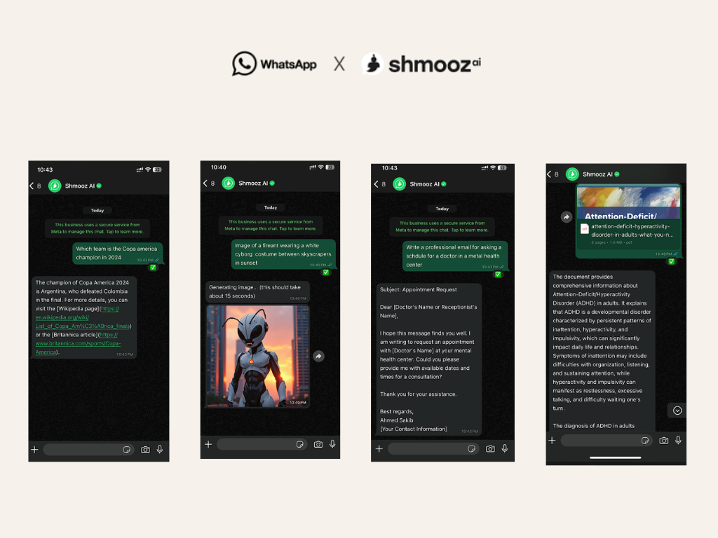 Shmooz ai WhatsApp Chatbot Features