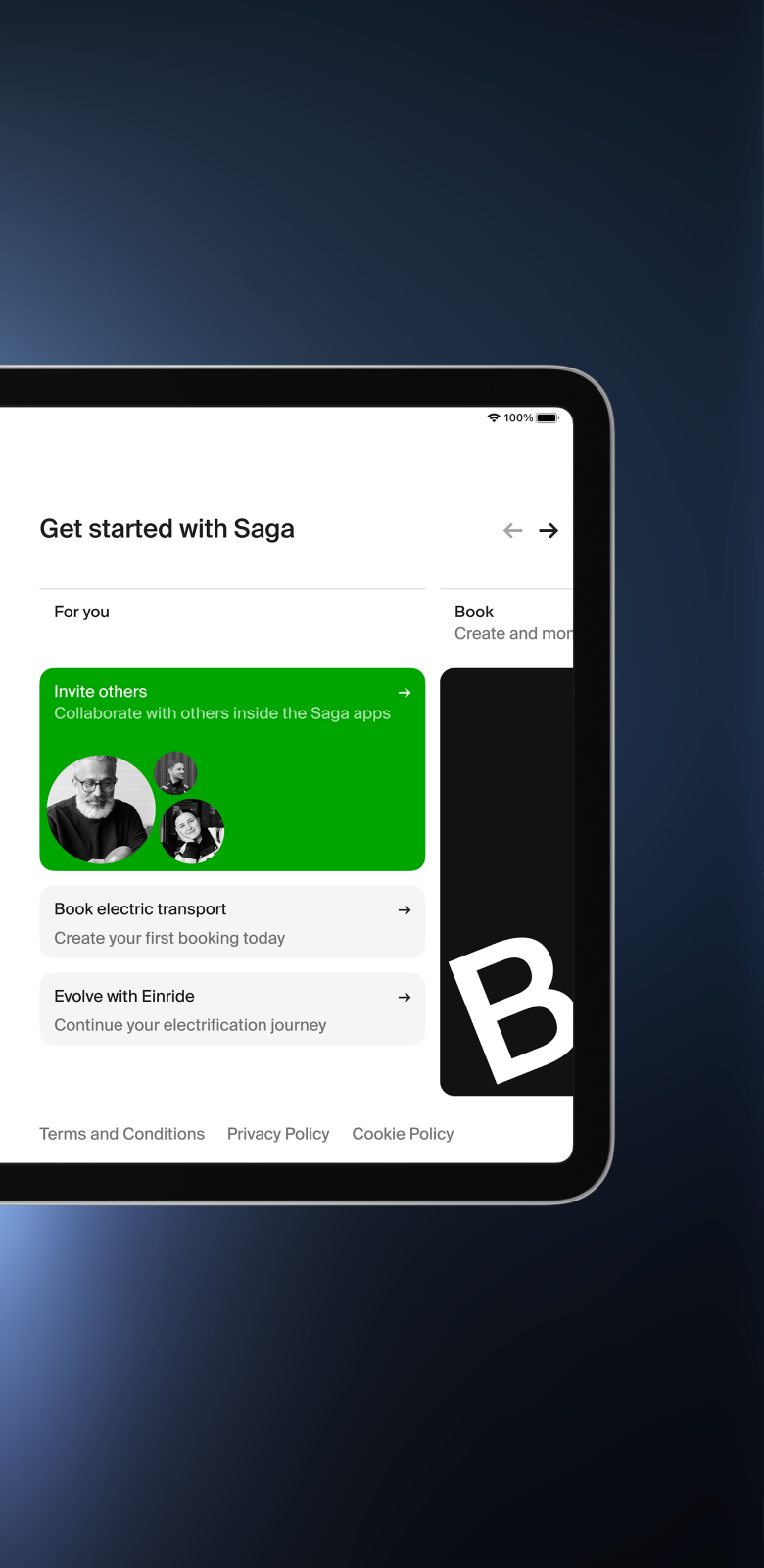 Einride Saga app running on a phone.