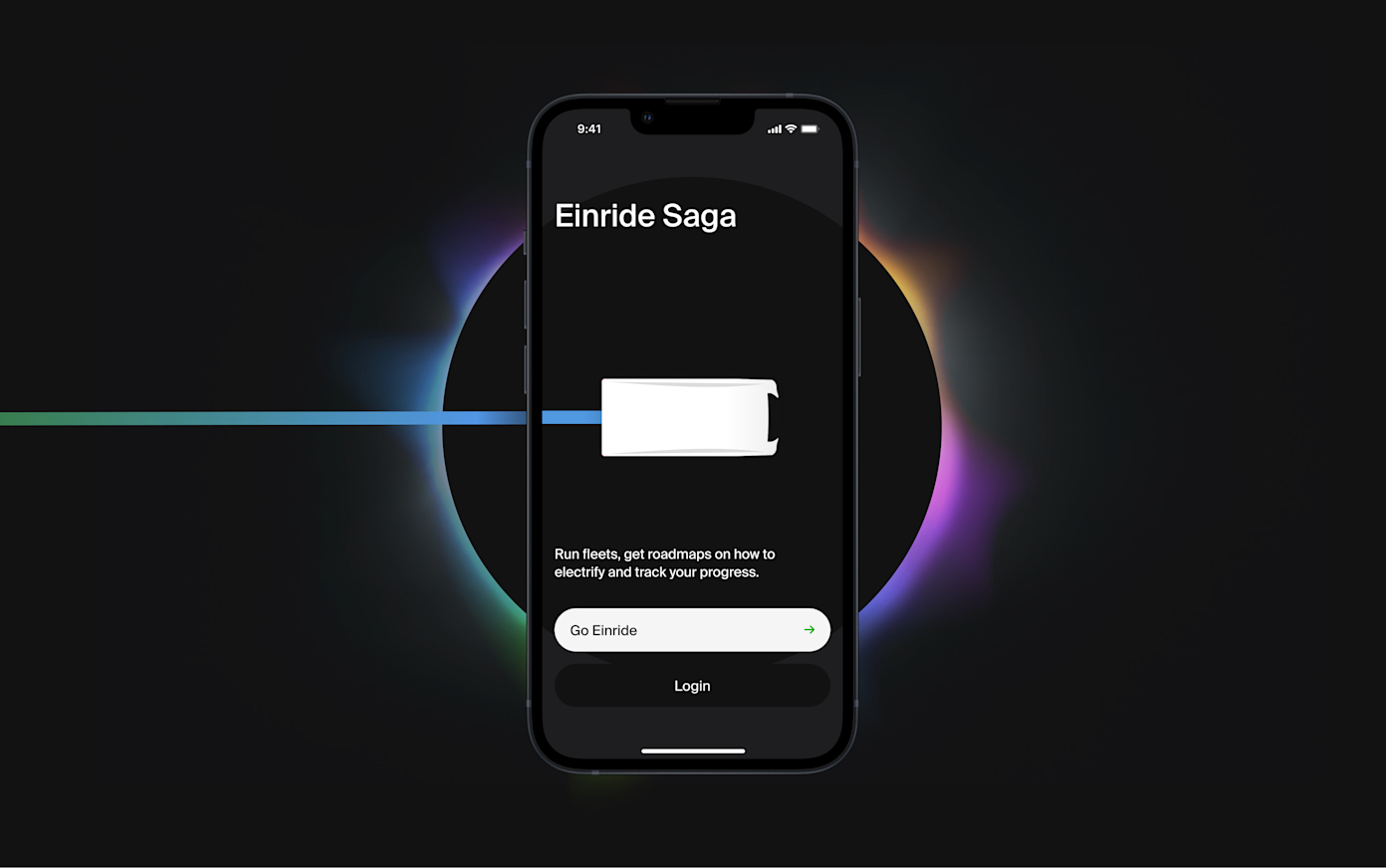 The saga app onboarding screen with a Go Einride button.