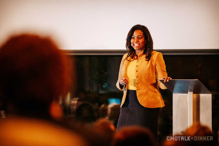 Corinne Aaron, Einride's Chief Marketing Officer, hosts keynote speech during the CMOtalk event