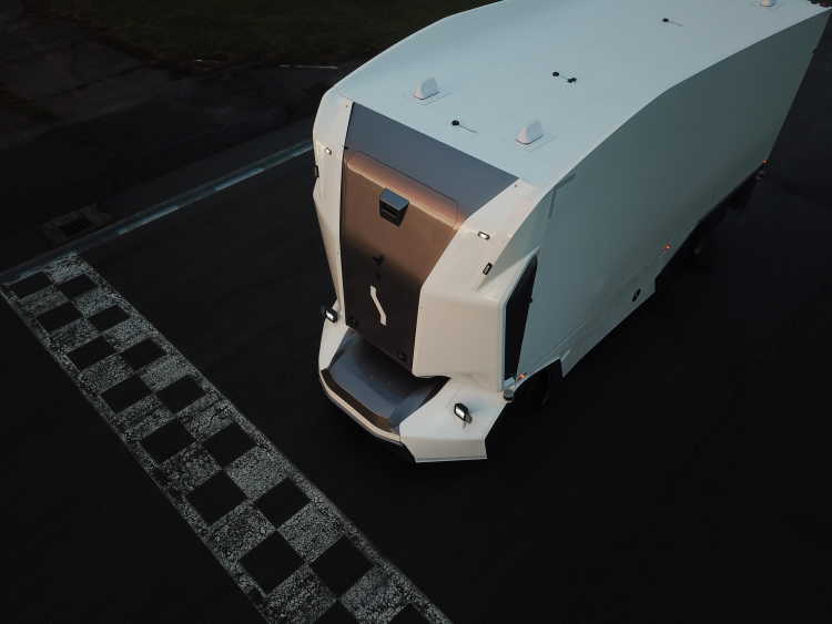 The autonomous electric Einride Pod at the Top Gear test track in the UK.