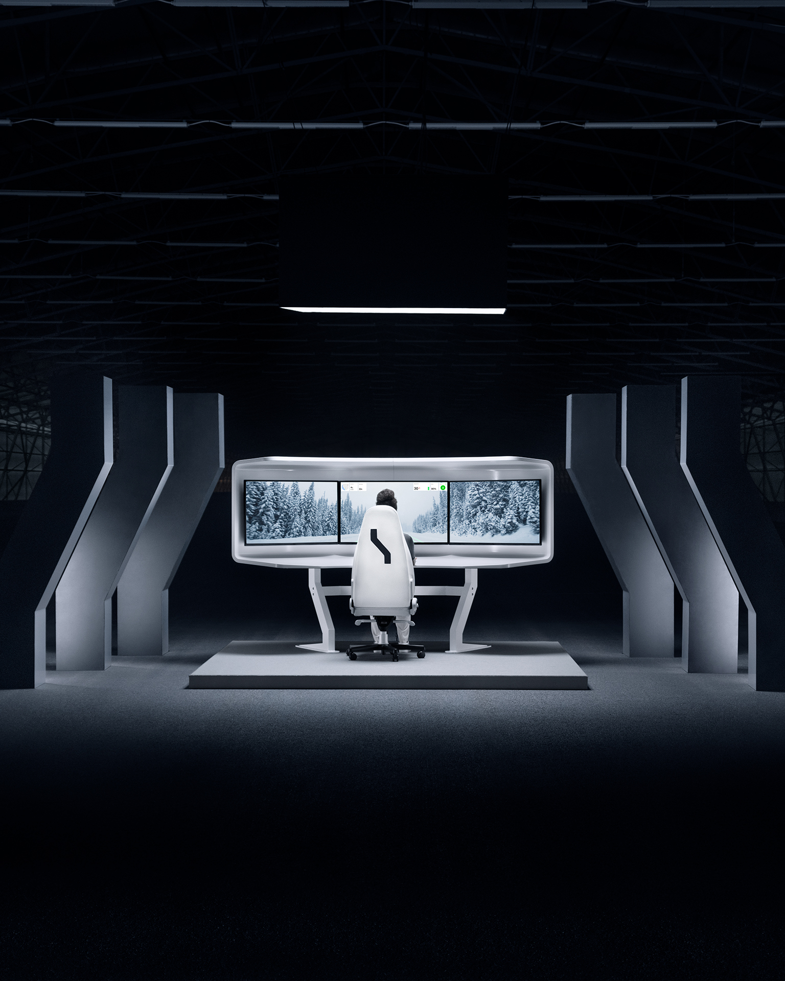 Einride Remote Pod Operation Station with an operator remotely controlling a Pod.