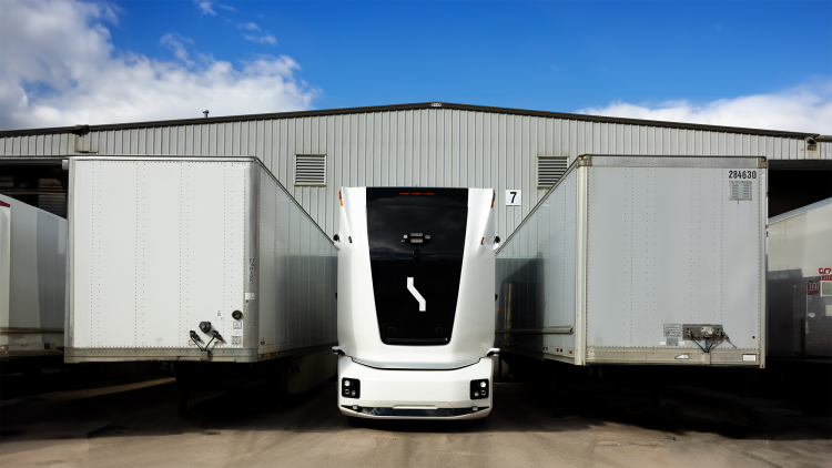 Einride autonomous vehicle at loading dock at GE Appliances