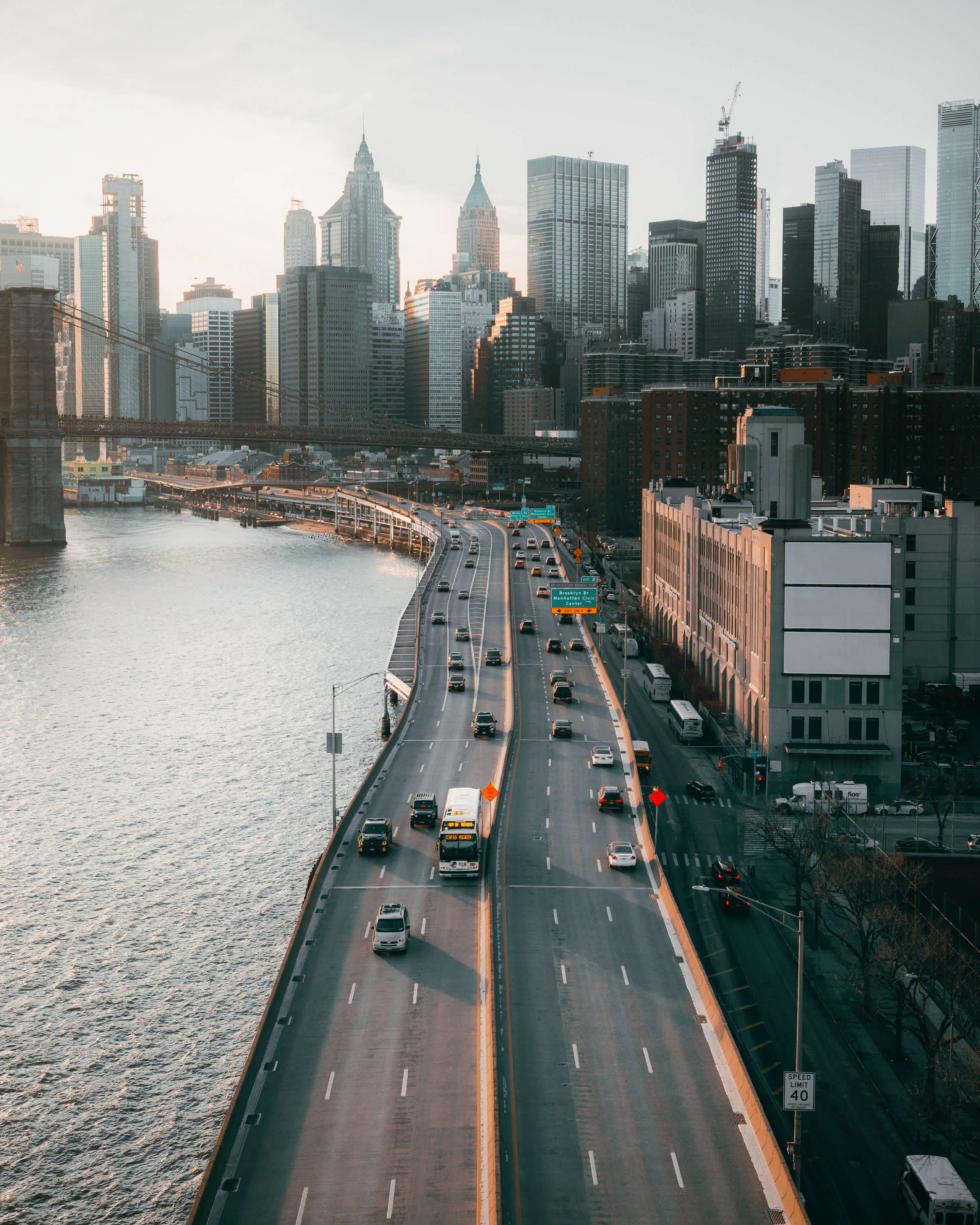 Cars on a NYC road in sunlight