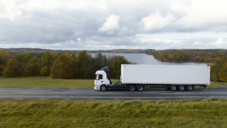 Electric truck at a road