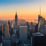 New York City skyline at sunset.
