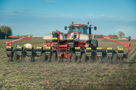 Rear shot of Case IH tractor planting with SIMPAS equipment