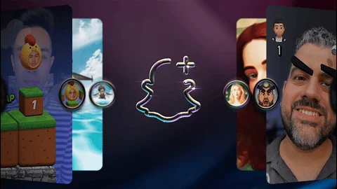 Animated graphic showing Snapchat Lenses in motion with the Lens+ logo, representing Lens+ Payouts.