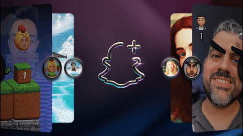 Animated graphic showing Snapchat Lenses in motion with the Lens+ logo, representing Lens+ Payouts.