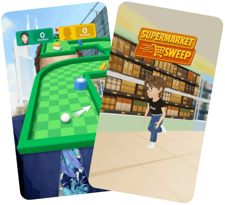 Social Play and Face Lenses
An image of a golf game Lens and a flower face Lens