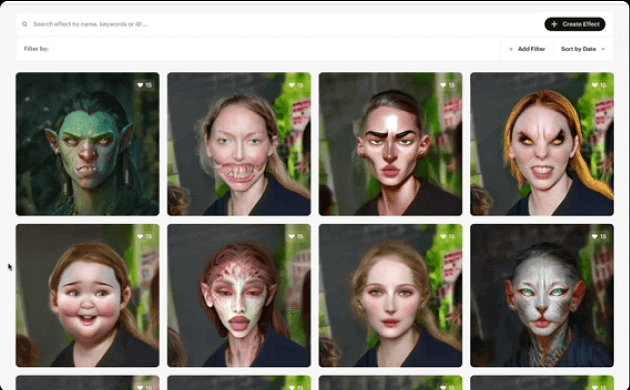 Gallery view of the Snap AI web tool showcasing ML assets created.