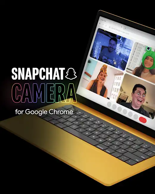 Four friends have fun trying different Snapchat Lenses on a video call.