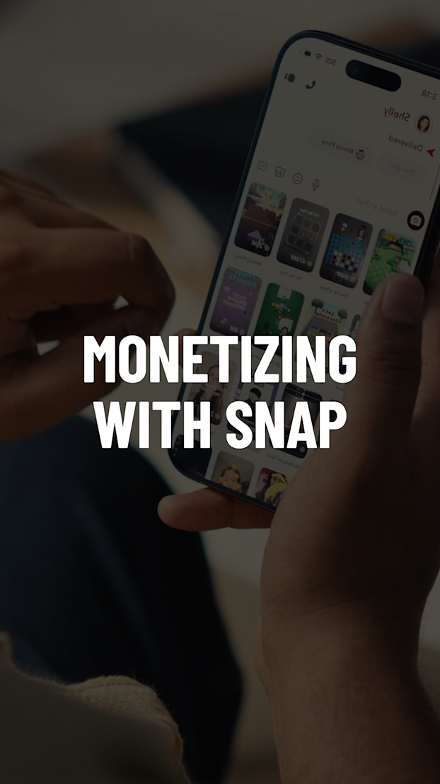 Build, Ship, Get Paid: Monetizing with Snap” overlaid onto an image of someone browsing Lenses on Snapchat