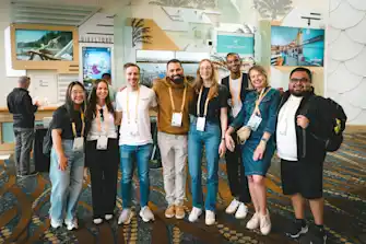A group photo at AWE with Snap AR engineers, product managers, and developer relationships leads, including Charmaine Lee, Leigh Brown, and Tyreke White.