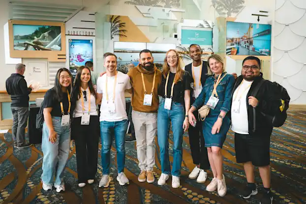 A group photo at AWE with Snap AR engineers, product managers, and developer relationships leads, including Charmaine Lee, Leigh Brown, and Tyreke White.