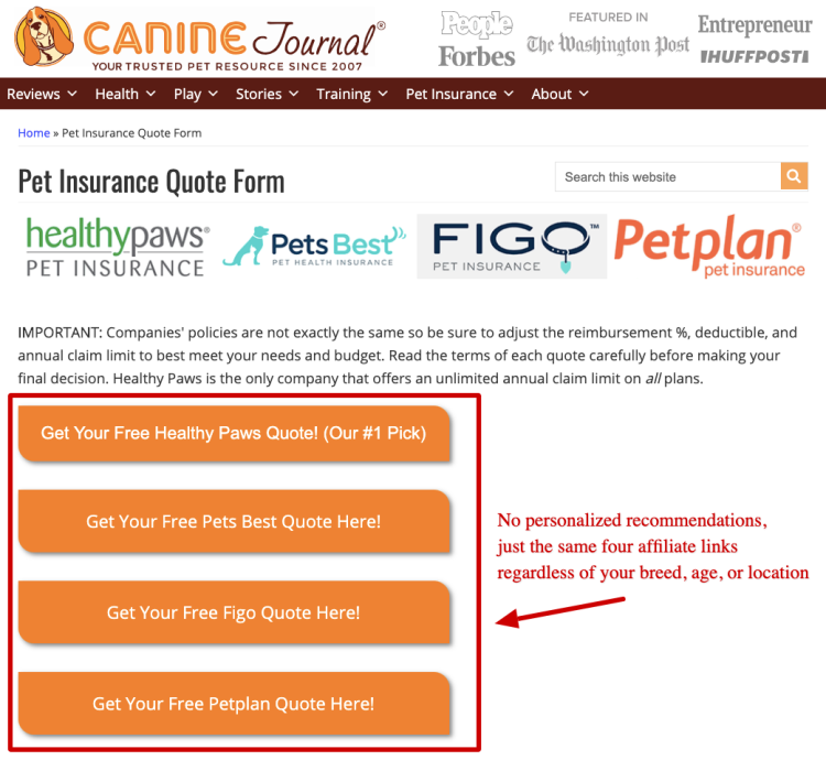 canine journal pet insurance quote recommendations