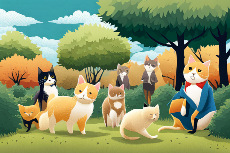 generated image - cats in the park with dogs 3