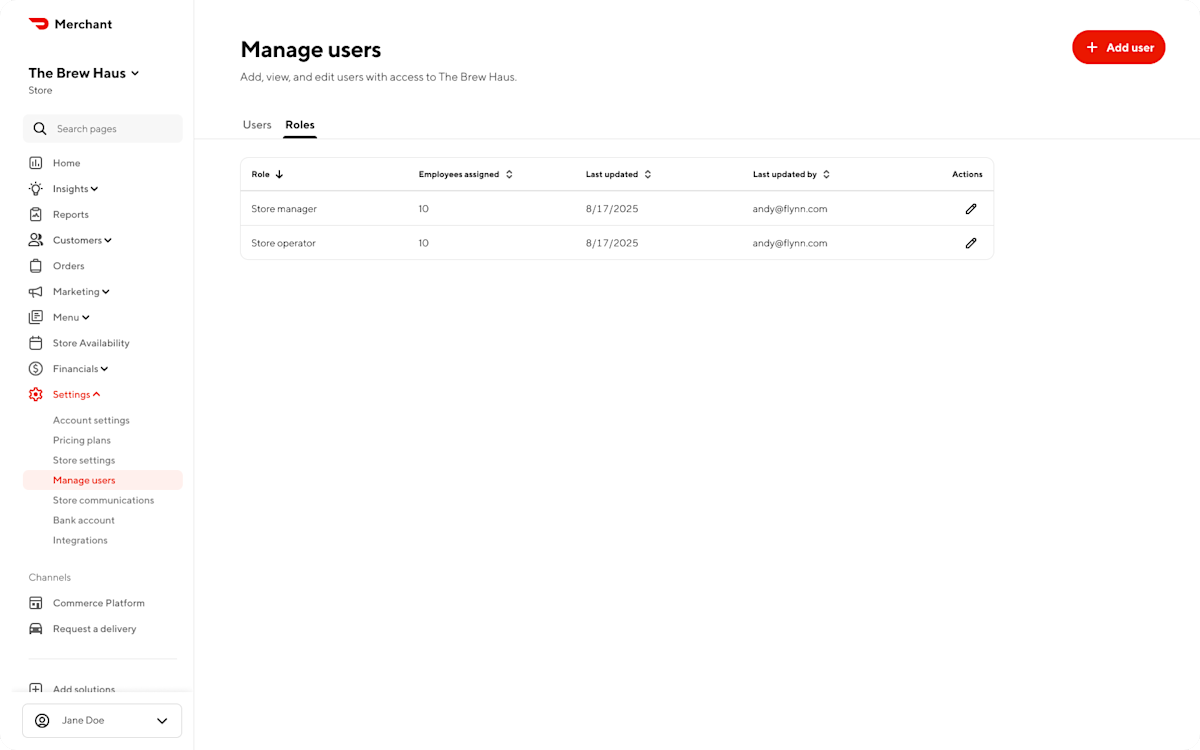 Mx - Portal - Settings - Manage users - Roles