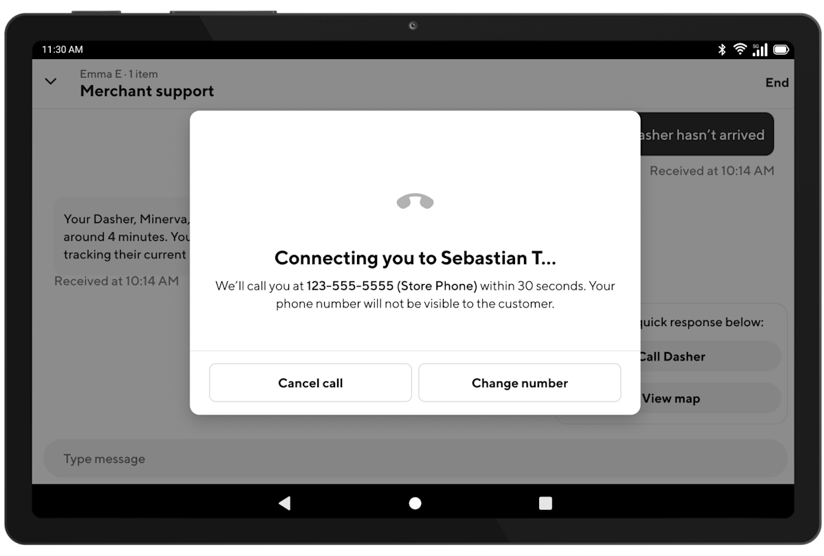 Mx - Tablet - Call Dasher or Customer