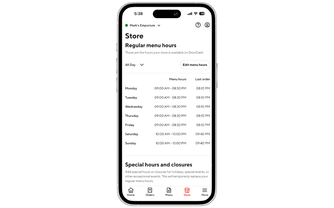 Mx - Business Manager App - Hours